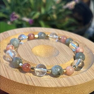 Handmade Labradorite + Clear Quartz + Peach Moonstone Crystal Beaded Bracelet ✨